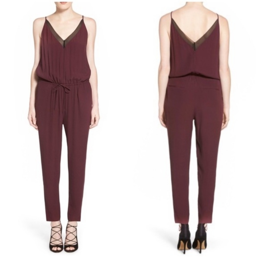 TROUVE Sheer Inset V-Neck Jumpsuit